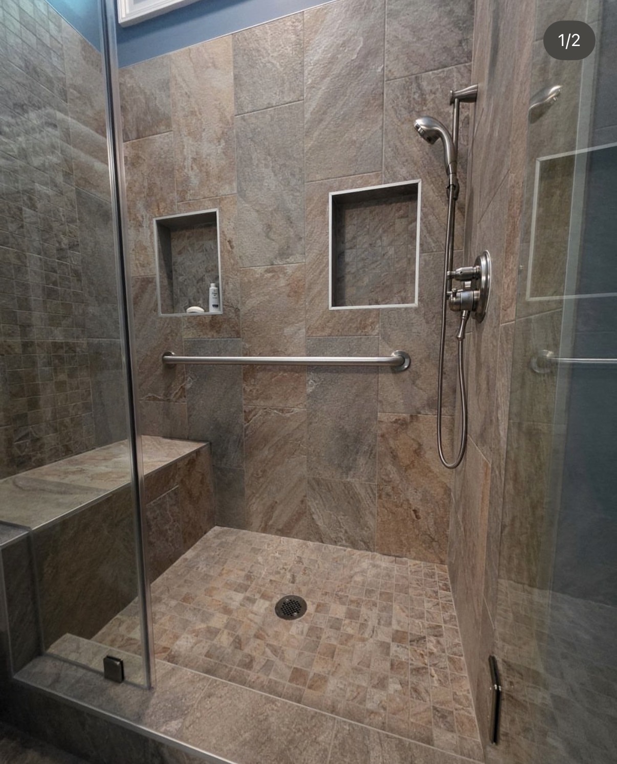 Bathroom renovation with custom tile shower